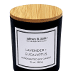 Lavender Eucalyptus Soy Wax Candle - A beautifully crafted soy wax candle by ashbury BLOOM in a glass jar, emitting a warm and inviting glow. The candle is made from natural soy wax, offering a clean and long-lasting burn. It features a delicate fragrance of fresh aroma of lavender and invigorating scent of eucalyptus, perfect for creating a cozy atmosphere in any room