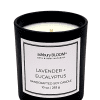 Lavender Eucalyptus Soy Wax Candle - A beautifully crafted soy wax candle by ashbury BLOOM in a glass jar, emitting a warm and inviting glow. The candle is made from natural soy wax, offering a clean and long-lasting burn. It features a delicate fragrance of fresh aroma of lavender and invigorating scent of eucalyptus, perfect for creating a cozy atmosphere in any room