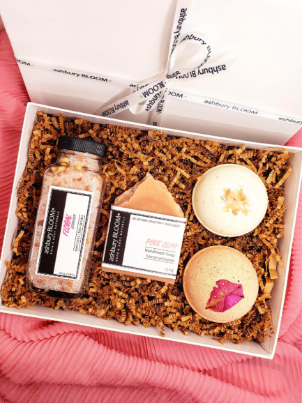 Handmade eco-friendly Valentine’s Day gift box with natural bath and body essentials for relaxation and self-care