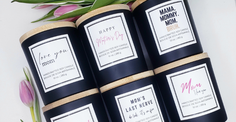 Mother’s Day soy candles Canada by ashbury BLOOM featuring “Mom’s Last Nerve” and heartfelt limited edition labels
