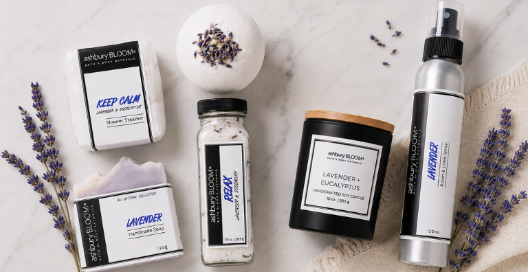 Eco-friendly wholesale bath and body packaging including biodegradable bath bomb wrap, reusable candle vessels, glass bath salt jars, and handmade soaps with minimal packaging.